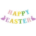 Glitzerndes Happy Easter Banner mit bunten Hasen-Anhängern für Osterparty Dekorationen - Mehrfarbig (Fertigprodukt)