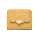 Short yellow leaf buckle wallet for women with matte synthetic leather finish - Yellow