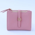 Pink short zip folding wallet for women with textured leather and gold ring buckle - Rose Pink
