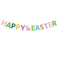 Glitzerndes Happy Easter Banner mit bunten Buchstaben und rosa Hase für die Party - Hasen Banner Stil / Bunt