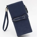 Long navy blue frosted wallet with decorative strap, zip closure and wristlet strap - Ink Blue
