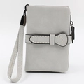 Short light gray matte wallet with decorative strap buckle and portable wrist strap - Gray