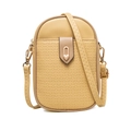 Light yellow faux leather crossbody phone bag with heart-shaped lock and woven pattern - Yellow