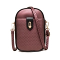Mini sac pour téléphone vertical bordeaux métallisé avec texture gaufrée et fermoir cœur - Bordeaux