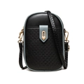 Sac bandoulière vertical en cuir PU noir et bleu-gris avec fermoir en cœur - Noir