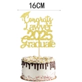 Decoración tarta Congrats Lawyer 2025 dorado brillante 16cm para fiesta de graduación - Con Puntos de Pegamento y Palos de Bambú / Dorado