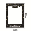 Cornice per foto di laurea 2025 con stelle dorate e cappelli accademici 80x60cm - Cornice Foto Laurea Nero Oro / 80X60cm