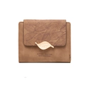Women's short bifold wallet in earth tone with leaf buckle and matte texture - Brown