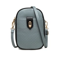 Vertical blue PU leather crossbody phone bag with black trim and gold heart clasp - Blue