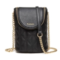 Petit sac bandoulière noir matelassé pour téléphone avec chaîne dorée élégante - Noir