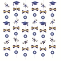 Vertical graduation party garlands with blue caps, diplomas and golden bow ties - 6 Strings Per Pack / Blue
