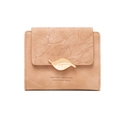 Short apricot matte wallet with leaf-shaped metal buckle and delicate vein pattern - Pink