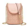 Mini sac à bandoulière rose matelassé avec fermeture éclair dorée pour femme - Rose
