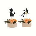 Decorazione per torta di laurea con sagome femminili nere su cupcake con rose color crema - Stile silhouette di laurea / Nero