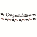 Détail de bannière de remise des diplômes avec lettres à paillettes et chapeaux - Kit de Banderole de Remise de Diplôme à Paillettes Noires (Congratulation)