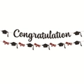 Glittery black Congratulation banner with graduation cap and diploma party decorations - Black Glitter Graduation Banner Set (Congratulation)