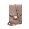 Petit sac bandoulière matelassé beige en cuir PU avec boucle coeur en métal - Café Clair