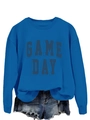 Détail d'un sweat-shirt bleu roi avec impression 3D texturée GAME DAY en relief - S / Bleu Lac
