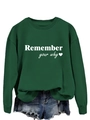 Detail of dark green crewneck sweatshirt featuring white Remember your why letter print - S / Dark Green Sweatshirt (White Font)