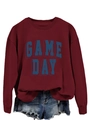Detail of burgundy crewneck sweatshirt featuring blue 3D Game Day varsity lettering - S / Burgundy