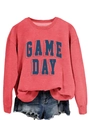 Detail of ribbed neckline and 3D Game Day lettering on a casual sweatshirt - S / Red