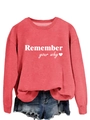 Dettaglio felpa girocollo rossa con scritta Remember Your Why bianca e icona cuore - Felpa Rossa (Carattere Bianco)