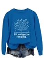 Detail of floral book graphic and I'd rather be reading slogan on blue sweatshirt - S / Lake Blue (White Font)