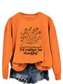Detail of floral book illustration and I'd rather be reading text on orange sweatshirt - S / Orange (Black Font)