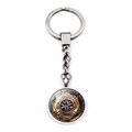 Silver metal Firefighter Mom keychain featuring orange Maltese cross emblem on white background - Firefighter Mom Style (JY005127-5)