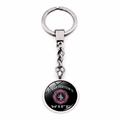 Silver metal keychain featuring a pink Firefighter's Wife badge under glass dome - Jy005127-8