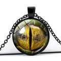 Dragon eye time gem necklace pendant with yellow iris and black alloy chain link - Bright Yellow Dragon Eye Style (JY005360-1)
