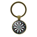 Porte-clés cible de fléchettes rétro avec pendentif cabochon en verre vintage - Bronze