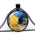 Vintage black necklace with Van Gogh Cafe Terrace at Night art glass pendant - Cafe Terrace Style (JY005164-7)