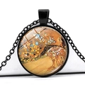 Vintage black necklace with Gustav Klimt art pendant on a fine black chain - Golden Art Segment Style (JY005164-13)