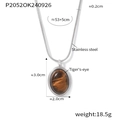 Tiger's eye stone oval pendant necklace with stainless steel snake chain and dimensions - Steel Tone Tiger Eye Pendant Necklace (P2052)