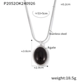 Unregelmäßige Tigerauge-Stein-Halskette mit Edelstahlkette und Maßangaben im Detail - Stahlfarbene Schwarzer Achat Anhänger Halskette (P2052)