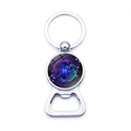 Pisces zodiac keychain beer bottle opener with purple glass gem and metal ring - Pisces (XSWX0236-Pisces)