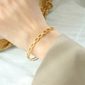 Bracelet jonc élégant en or 18 carats avec oxydes de zirconium au poignet - Couleur Or (Z008-Bracelet Couleur Or)