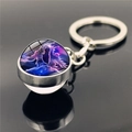 Gemini zodiac double-sided glass ball keychain with starry sky art and silver metal ring - Gemini