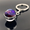 Cancer zodiac keychain with double-sided glass ball and purple starry nebula design - Cancer