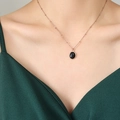 Collier vintage avec pendentif œil de chat et chaîne en or rose pour femme - Collier Noir Or Rose Petit(P703)