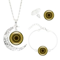Silbernes Mandala Schmuckset mit Mondanhänger-Halskette, Armband und Ohrsteckern - Kaleidoskop Mandala (S8017)