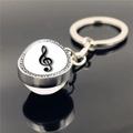 Porte-clés boule de verre double face avec clé de sol et notes sur fond noir - Style de Clef de Sol (XSWX2246-9)