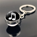 Porte-clés note de musique avec anneau en métal argenté et cabochon en verre noir - Style de Croche (XSWX2246-10)