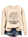 Detail of floral book graphic and 'I'd rather be reading' text on beige sweatshirt - S / Sand (Black Font)