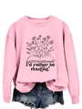 Detail of pink sweatshirt featuring flower bouquet growing from a book with reading quote - S / Pink (Black Font)