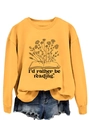 Detail of floral book illustration and I'd rather be reading text on mustard sweatshirt - S / Yellow (Black Text)