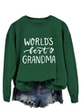 Dettaglio felpa verde bosco con stampa bianca WORLD'S best GRANDMA e polsini a costine - S / verde scuro