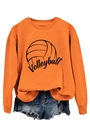 Detail of orange crewneck sweatshirt featuring a black volleyball graphic and script text - S / Orange (Black Font)