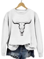 Détail de l'imprimé crâne de taureau noir sur un sweat-shirt blanc à manches longues - Blanc
